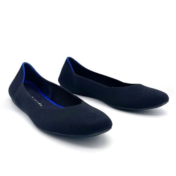 Rothy’s The Flat in Solid Black With Royal Blue Trim Recycled Textile Size 9.5 - Picture 2 of 16